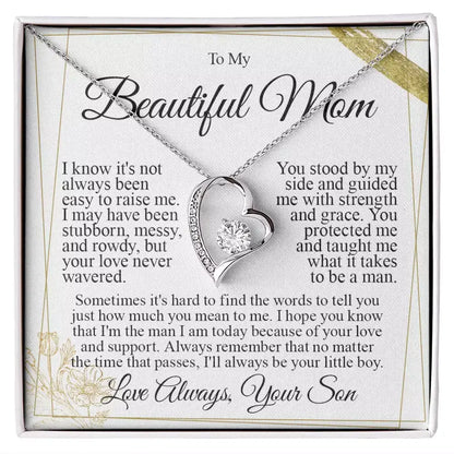 Heart necklace for Mom with a sentimental message of love