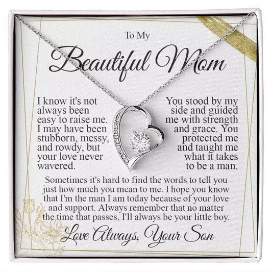 Heart necklace for Mom with a sentimental message of love