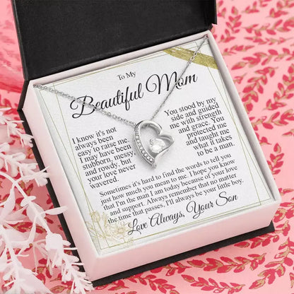 Heart necklace for Mom presented in a gift box