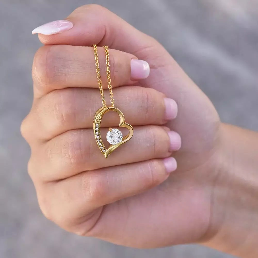 Close-up detail of the heart pendant