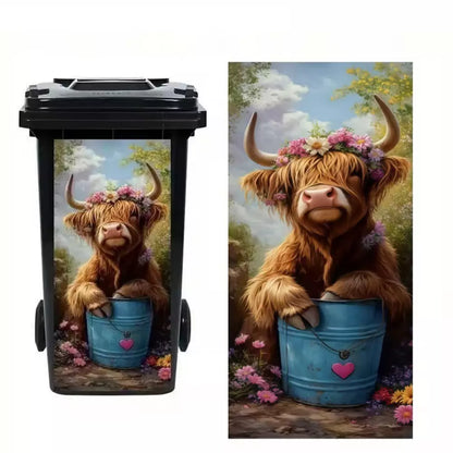 Highland cattle trash can sticker for outdoor bin decoration