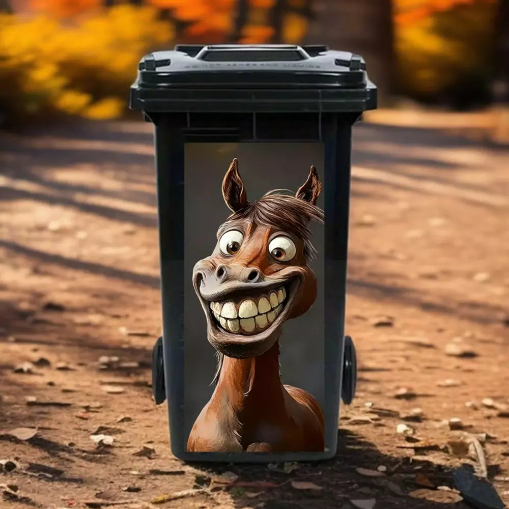 Cute horse trash can sticker for outdoor bin decoration