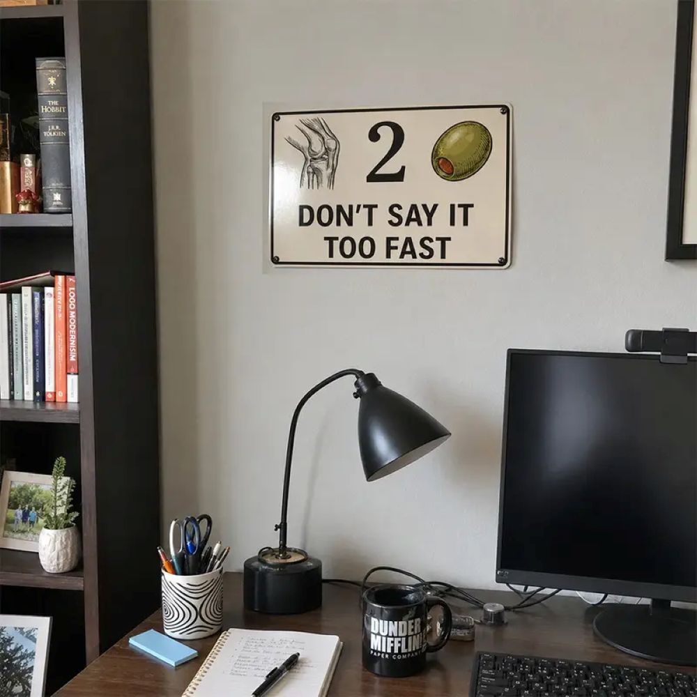"Don’t Say It Too Fast" Metal Sign - Humor Rebus Joke Plaque