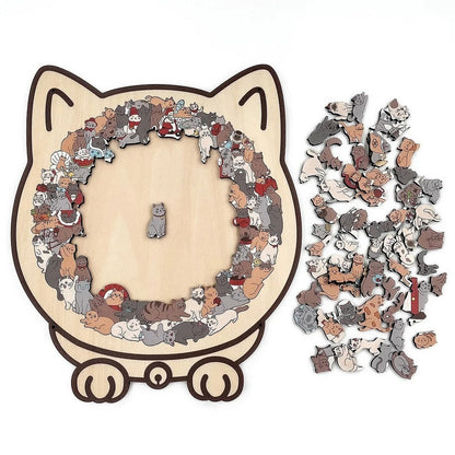 135-Piece Morandi-Colored Cat Shaped Wooden Jigsaw Puzzle