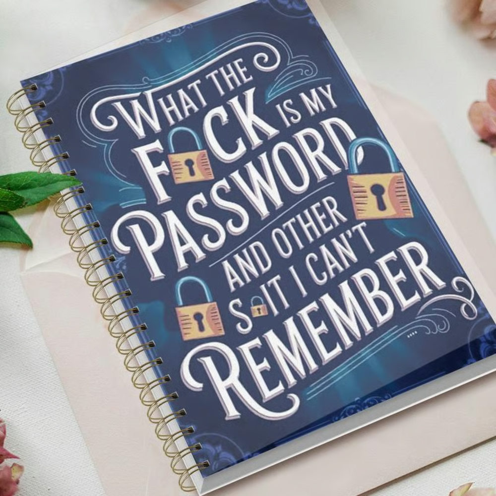 Funny Password Notebook - Spiral Bound with Lock Icons & Funny Security Phrases