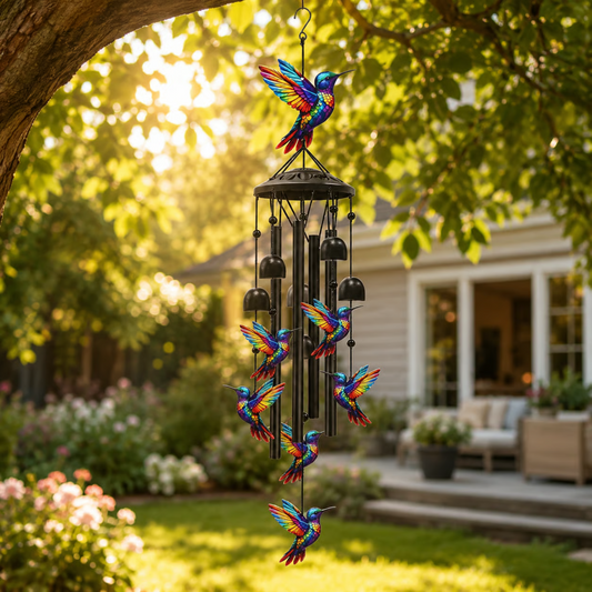 Vintage Colorful Hummingbird Wind Chime With Metal Tubes And Bells
