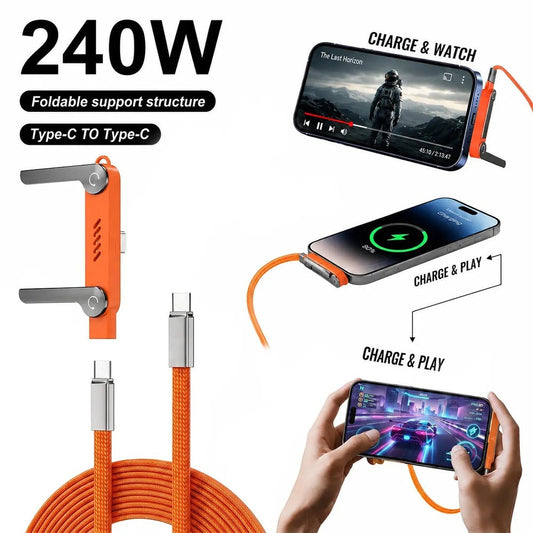 2-in-1 Invisible Holder Charger Cable - 240W Super Charge 360° Rotating Invisible Stand Detachable