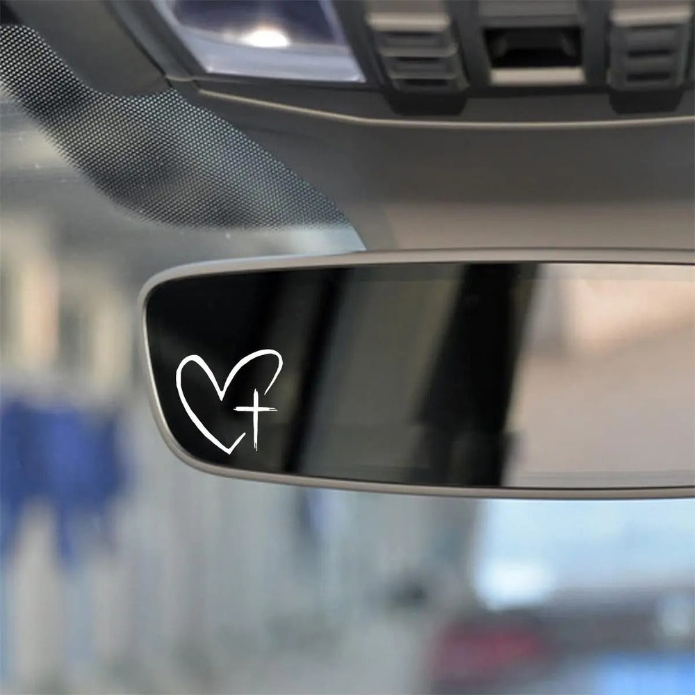 Heart & Cross Car Mirror Stickers – Car Rearview Mirror Decal