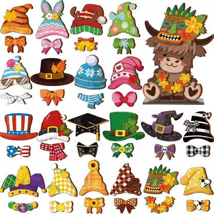 Wooden material detail of interchangeable animal desk decor