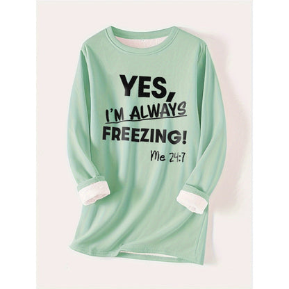 Women's Sweatshirt Pullover Fleece Teddy Fuzzy Letter Casual Long Sleeve Top