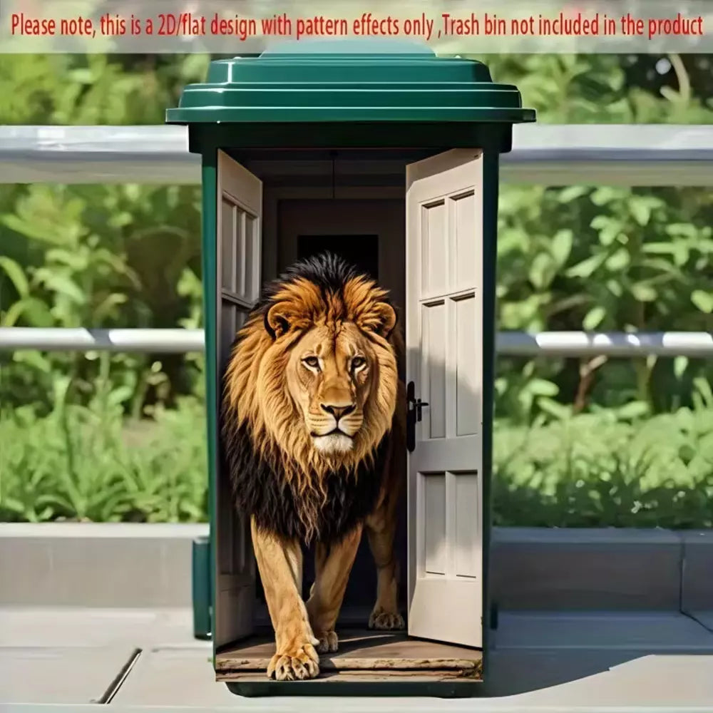 Colourful lion trash can sticker for outdoor bin decoration