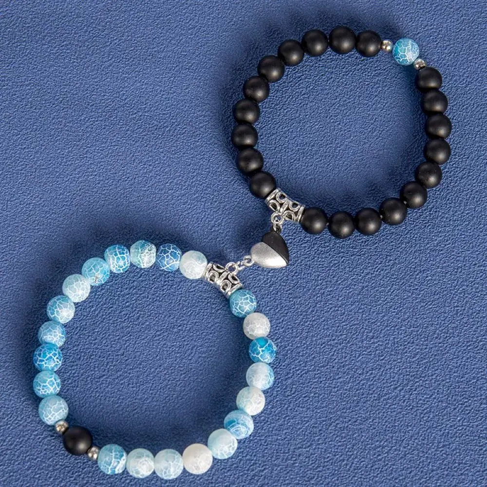 Magnetic Heart Matching Crystal Bead Bracelets