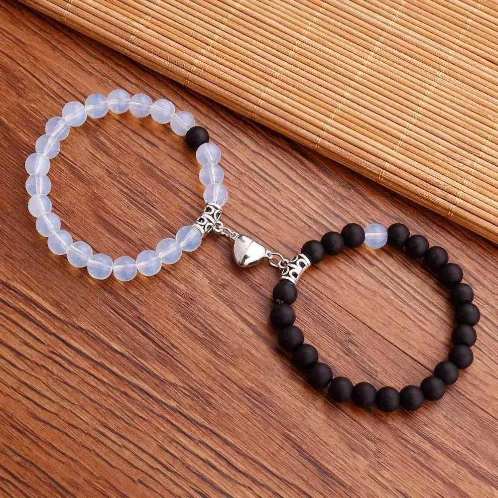 Magnetic Heart Matching Crystal Bead Bracelets