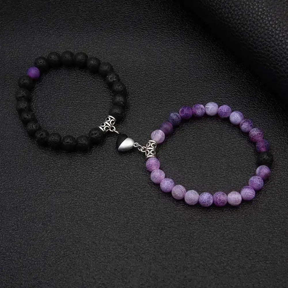 Magnetic Heart Matching Crystal Bead Bracelets