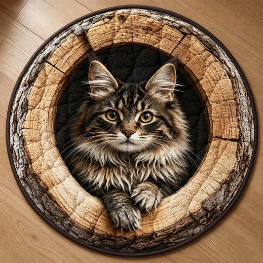 Maine Coon Cat In The Hollow Round Rug - HR009
