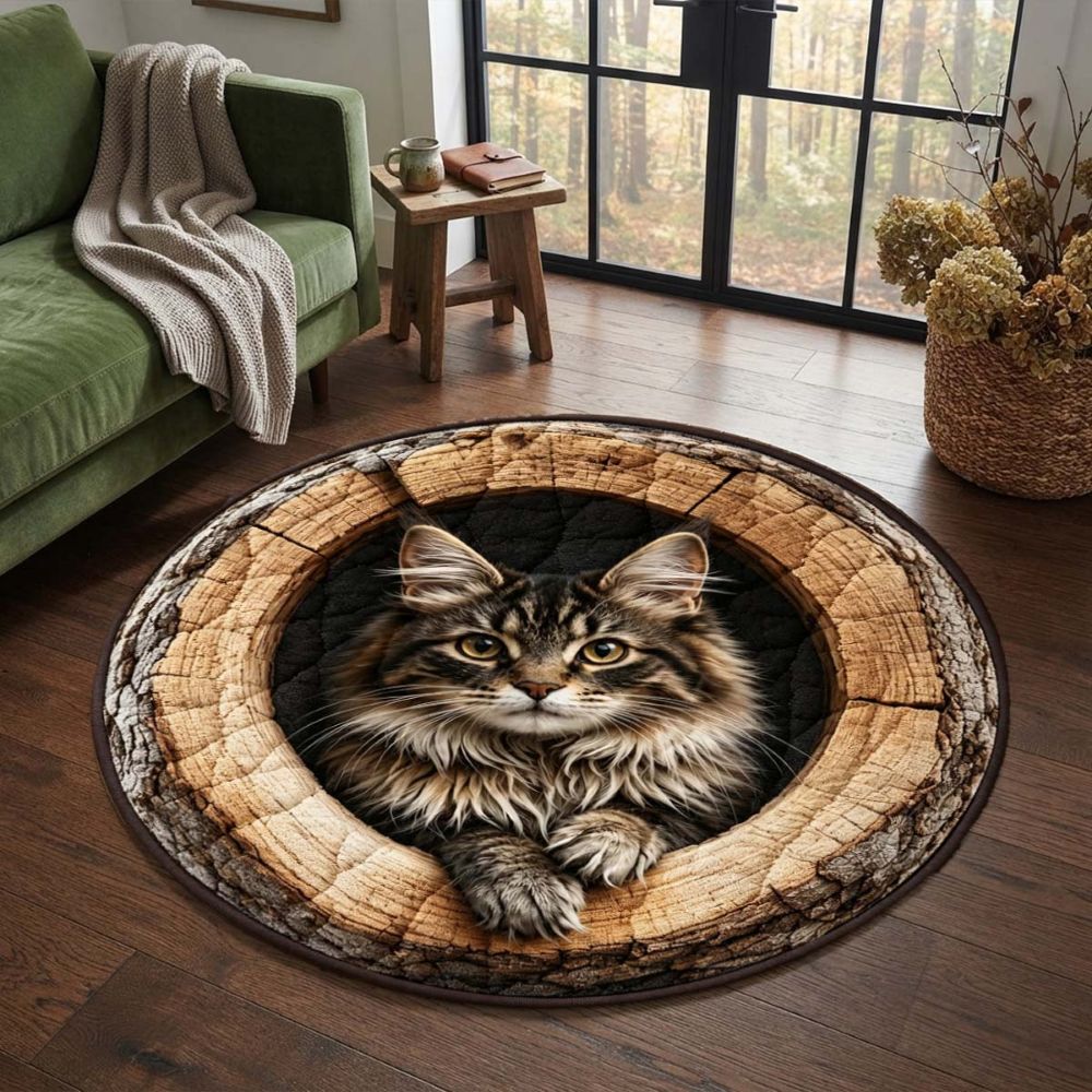 Maine Coon Cat In The Hollow Round Rug - HR009