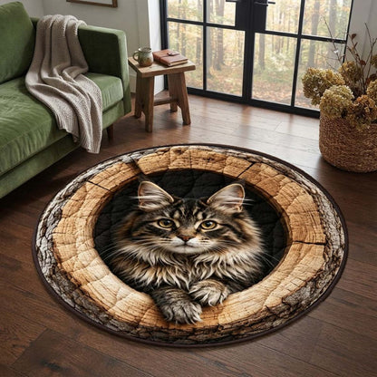 Maine Coon Cat In The Hollow Round Rug - HR009