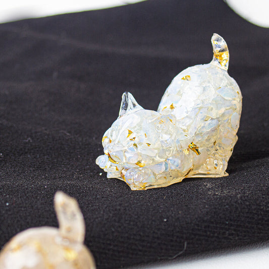Opal - Handmade Natural Crystal Gemstone Cat with Raised Tail