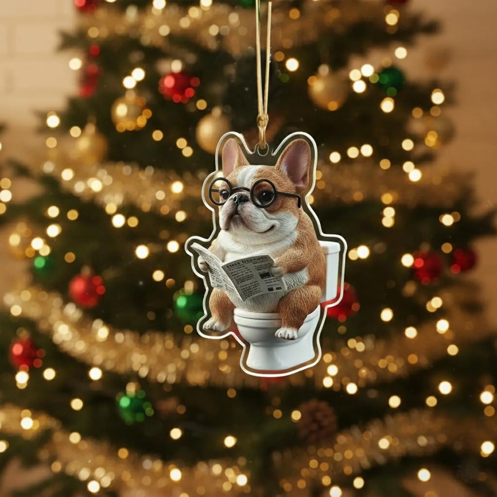 Boston Terrier - Dog Sitting On Toilet Ornament  OT023