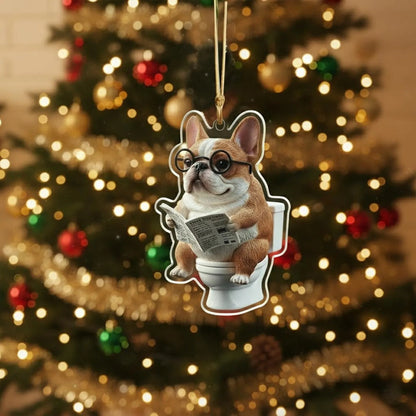 Boston Terrier - Dog Sitting On Toilet Ornament  OT023