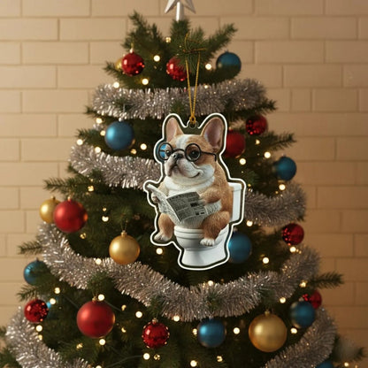 Boston Terrier - Dog Sitting On Toilet Ornament  OT023