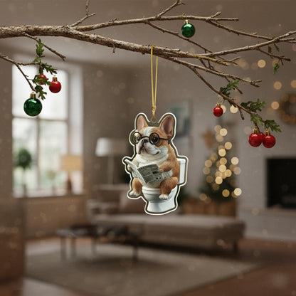 Boston Terrier - Dog Sitting On Toilet Ornament  OT023