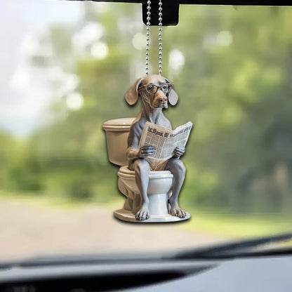 Weimaraner - Dog Sitting On Toilet Ornament  OT025