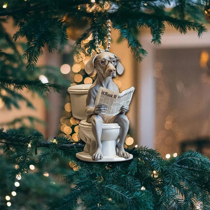 Weimaraner - Dog Sitting On Toilet Ornament  OT025