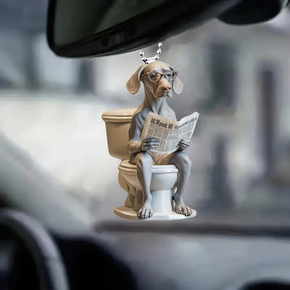 Weimaraner - Dog Sitting On Toilet Ornament  OT025