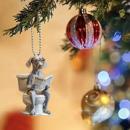 Weimaraner - Dog Sitting On Toilet Ornament  OT025