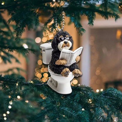 Bernedoodle - Dog Sitting On Toilet Ornament  OT026
