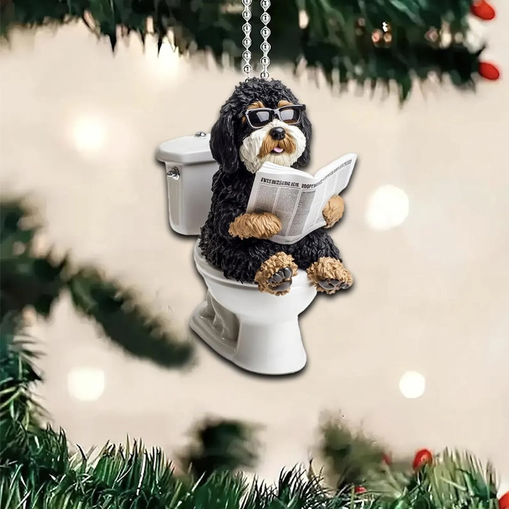 Bernedoodle - Dog Sitting On Toilet Ornament  OT026