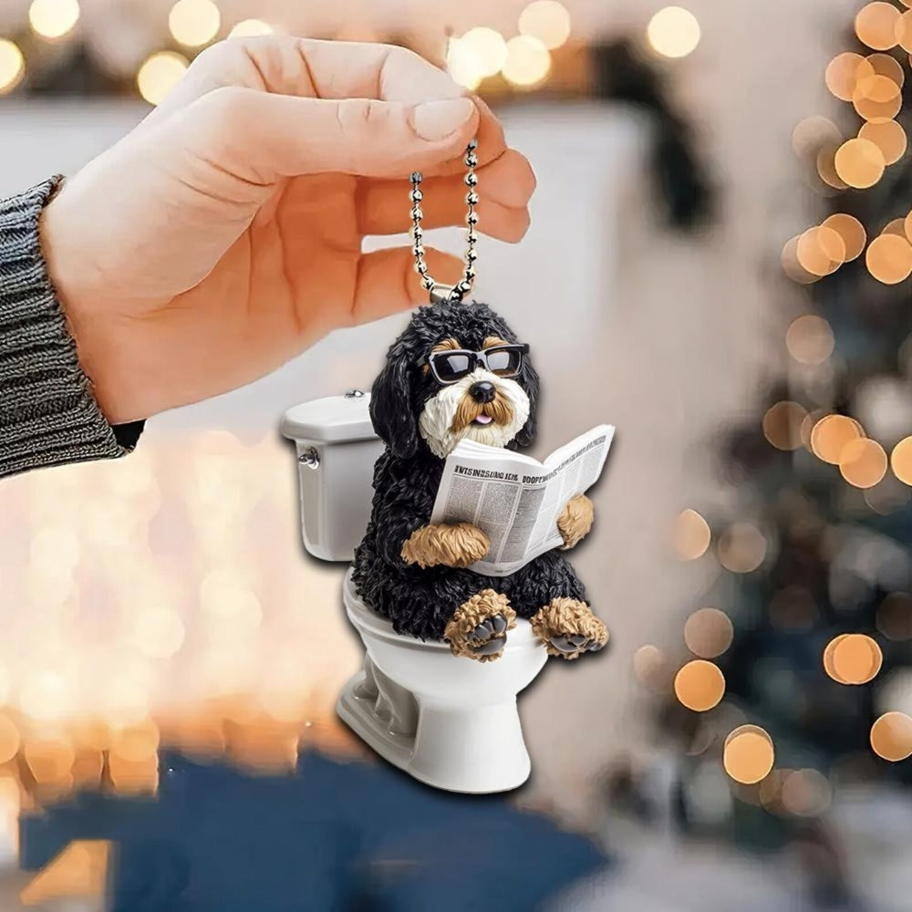 Bernedoodle - Dog Sitting On Toilet Ornament  OT026