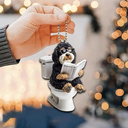 Bernedoodle - Dog Sitting On Toilet Ornament  OT026