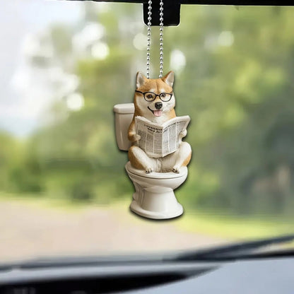 Shiba - Dog Sitting On Toilet Ornament  OT027
