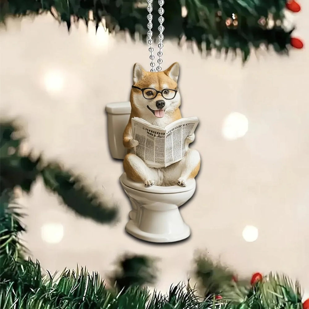 Shiba - Dog Sitting On Toilet Ornament  OT027