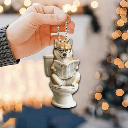 Shiba - Dog Sitting On Toilet Ornament  OT027