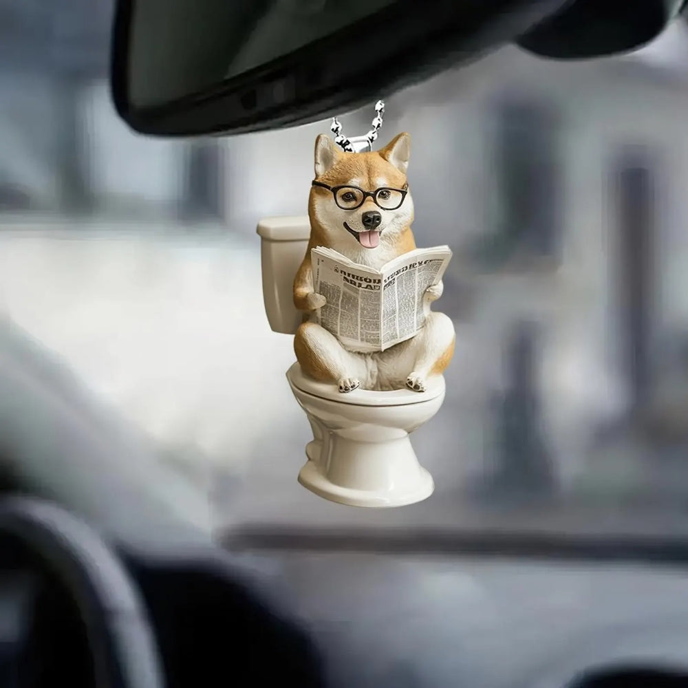 Shiba - Dog Sitting On Toilet Ornament  OT027