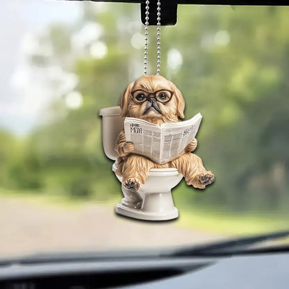 Pekingese - Dog Sitting On Toilet Ornament  OT028