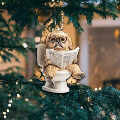 Pekingese - Dog Sitting On Toilet Ornament  OT028