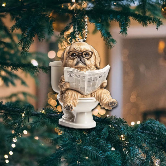 Pekingese - Dog Sitting On Toilet Ornament  OT028