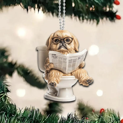 Pekingese - Dog Sitting On Toilet Ornament  OT028