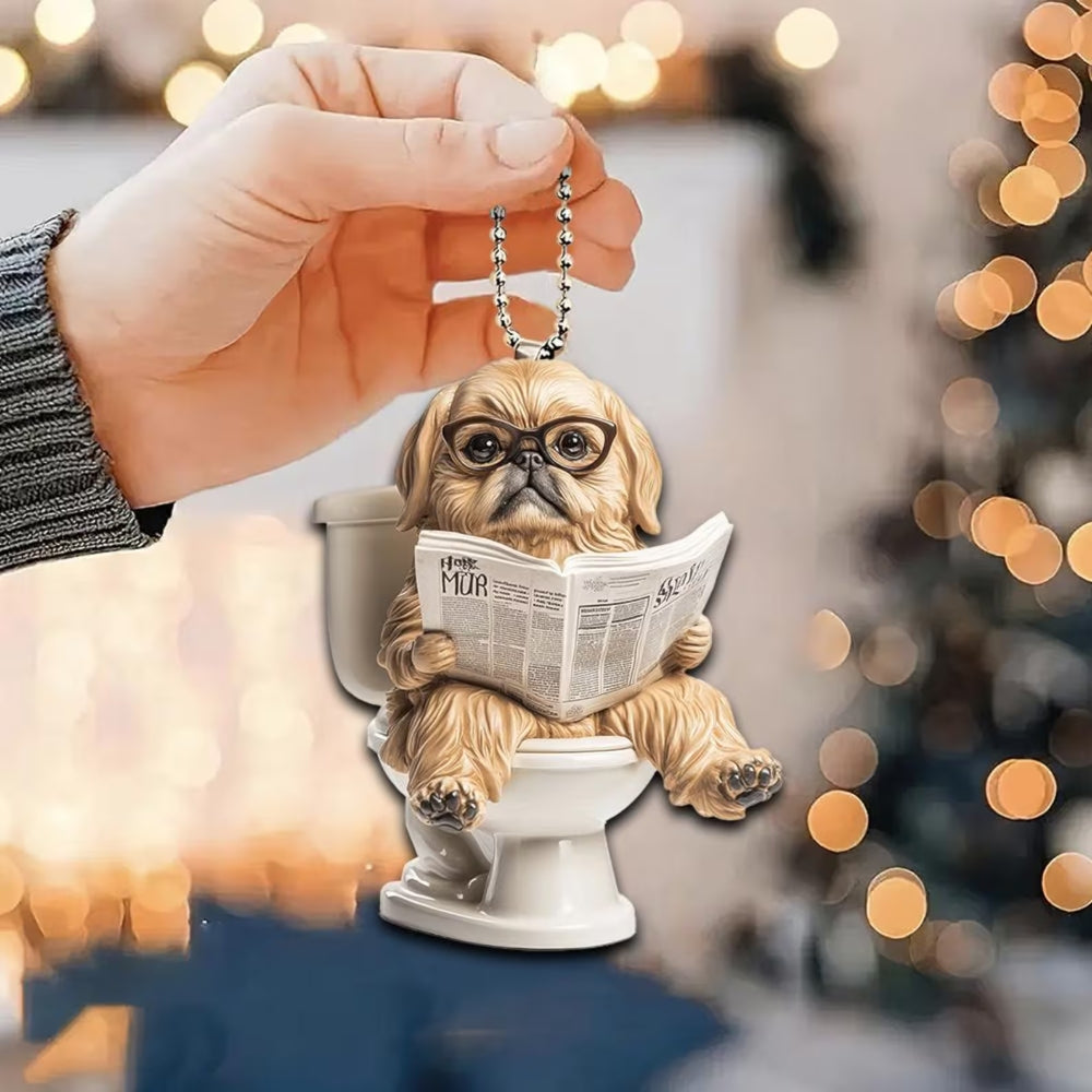 Pekingese - Dog Sitting On Toilet Ornament  OT028