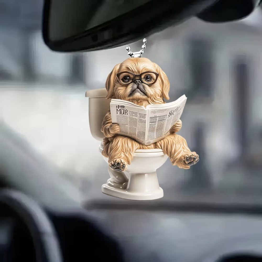 Pekingese - Dog Sitting On Toilet Ornament  OT028