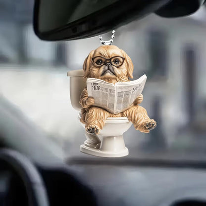 Pekingese - Dog Sitting On Toilet Ornament  OT028