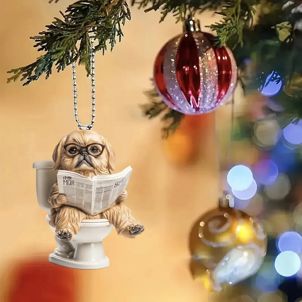 Pekingese - Dog Sitting On Toilet Ornament  OT028