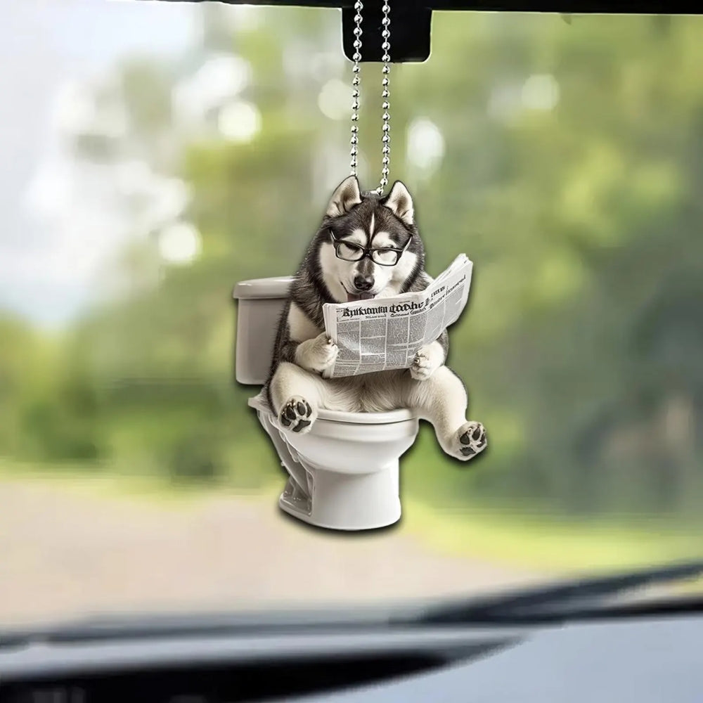 Alaskan Malamute - Dog Sitting On Toilet Ornament  OT029