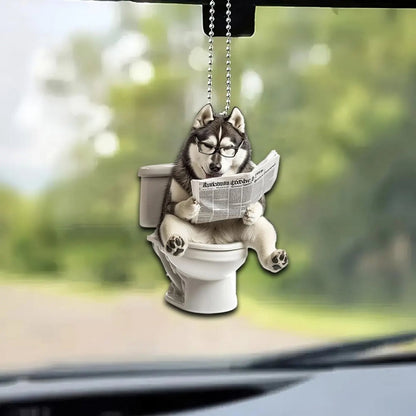 Alaskan Malamute - Dog Sitting On Toilet Ornament  OT029