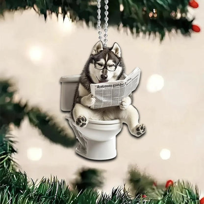 Alaskan Malamute - Dog Sitting On Toilet Ornament  OT029