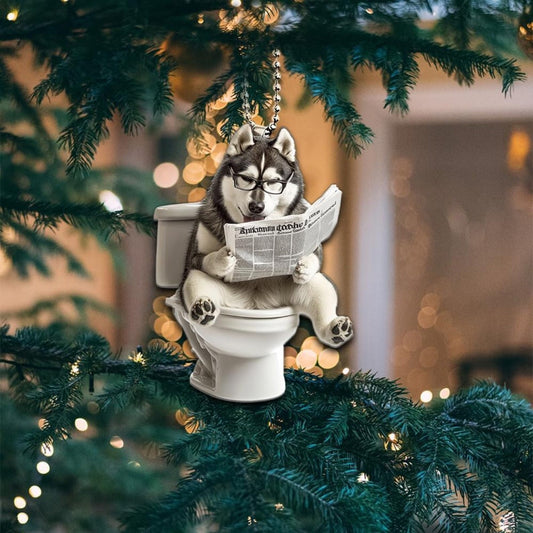 Alaskan Malamute - Dog Sitting On Toilet Ornament  OT029